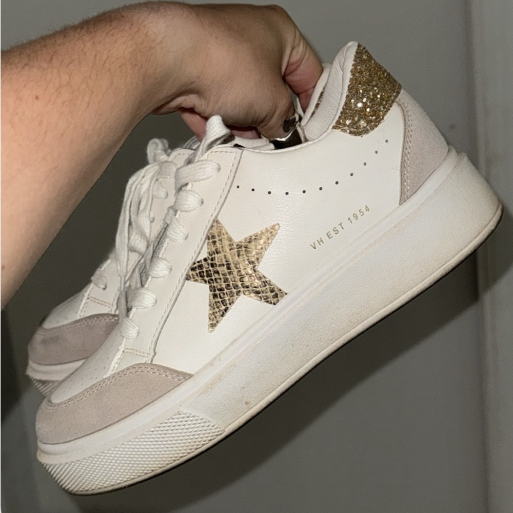 Women's White and Gold Sneakers